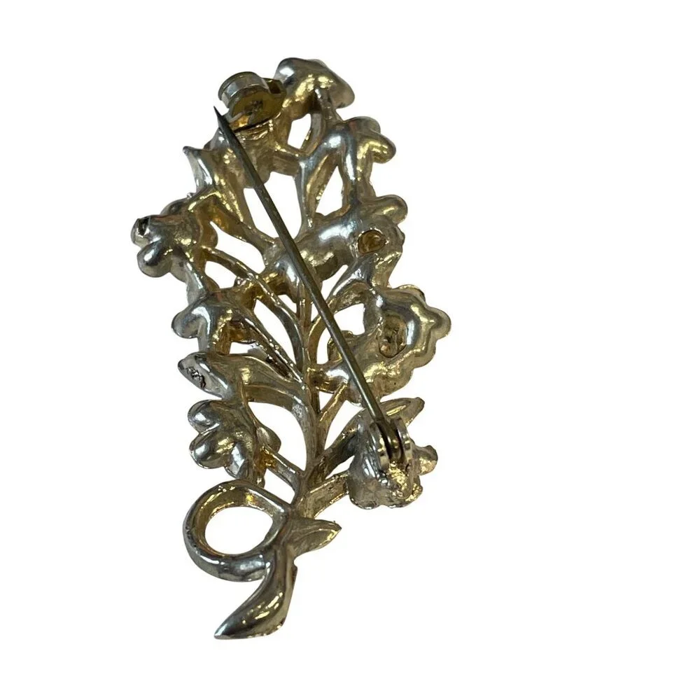 Vintage Floral Enamel &‎ Gold-Tone Brooch Pin With Multicolor Flowers